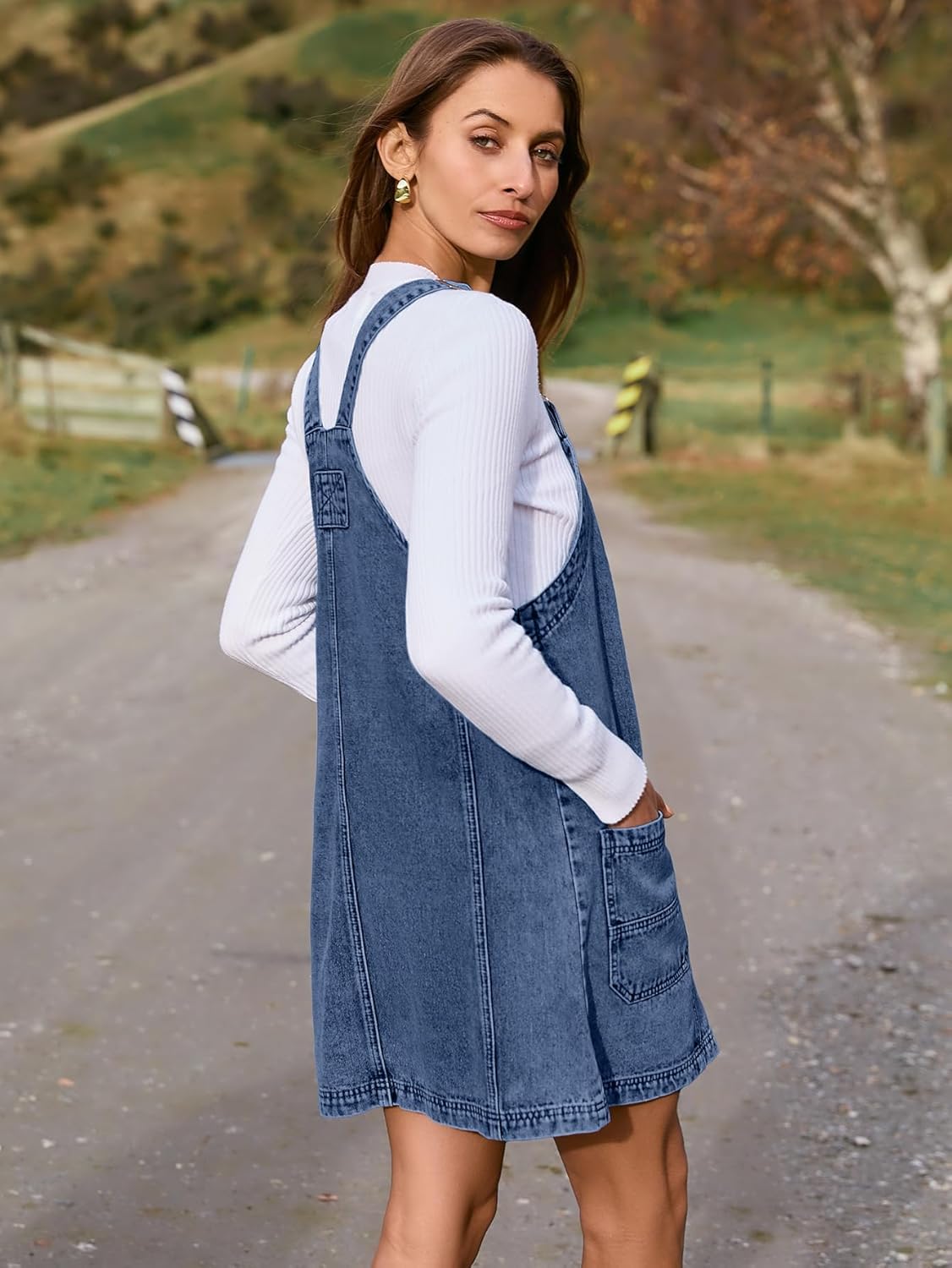 BerryGo Women's Denim Overall Dress Jean Sleeveless Mini Pinafore Adjustable Straps Overall Dress With Pocket - Image 6