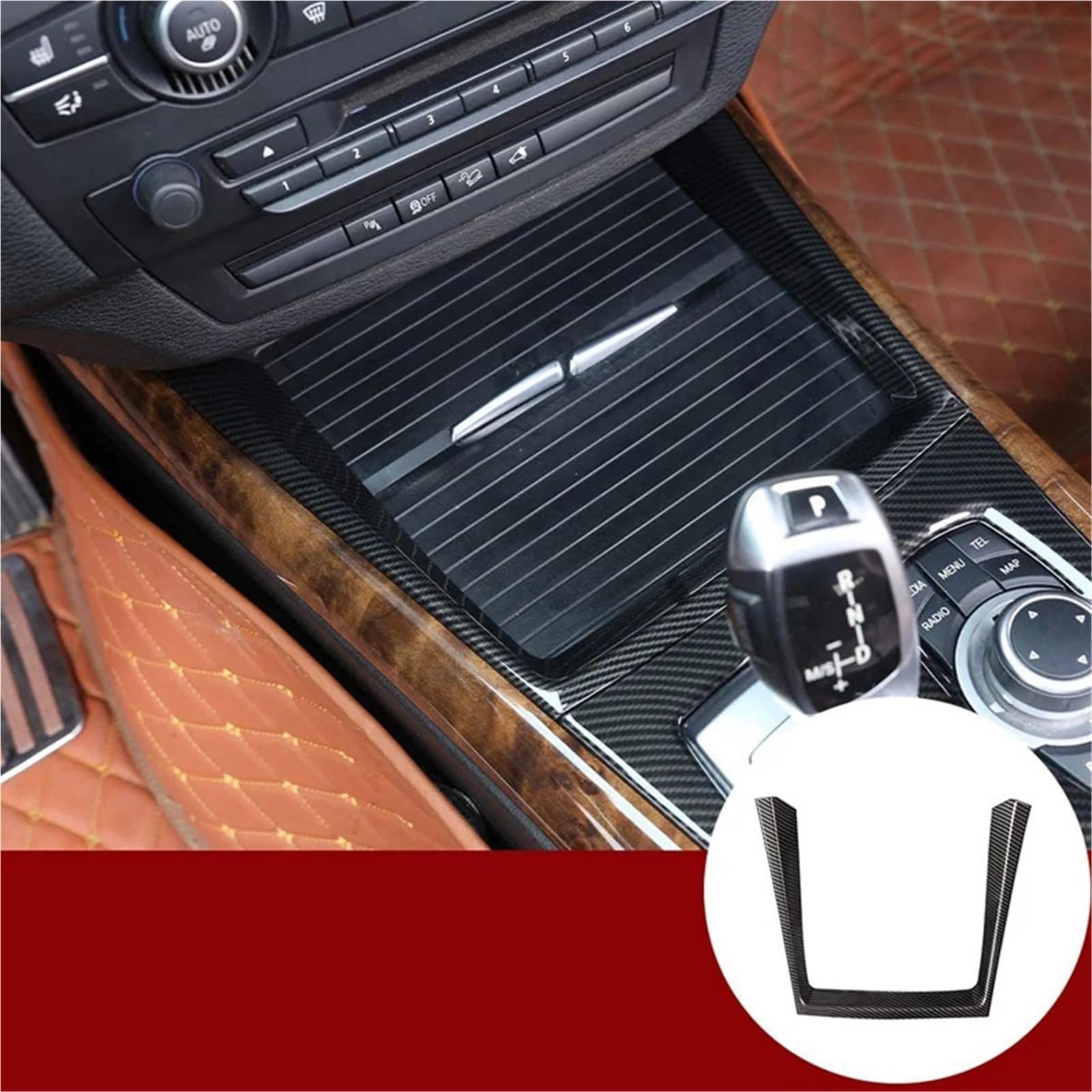 Folia na panel‌ Okleina skrzynia biegów‌ Pasek na kubek do konsoli środkowej z włókna węglowego, pasujący do BMW X5 E70 X6 E71 2008-2013