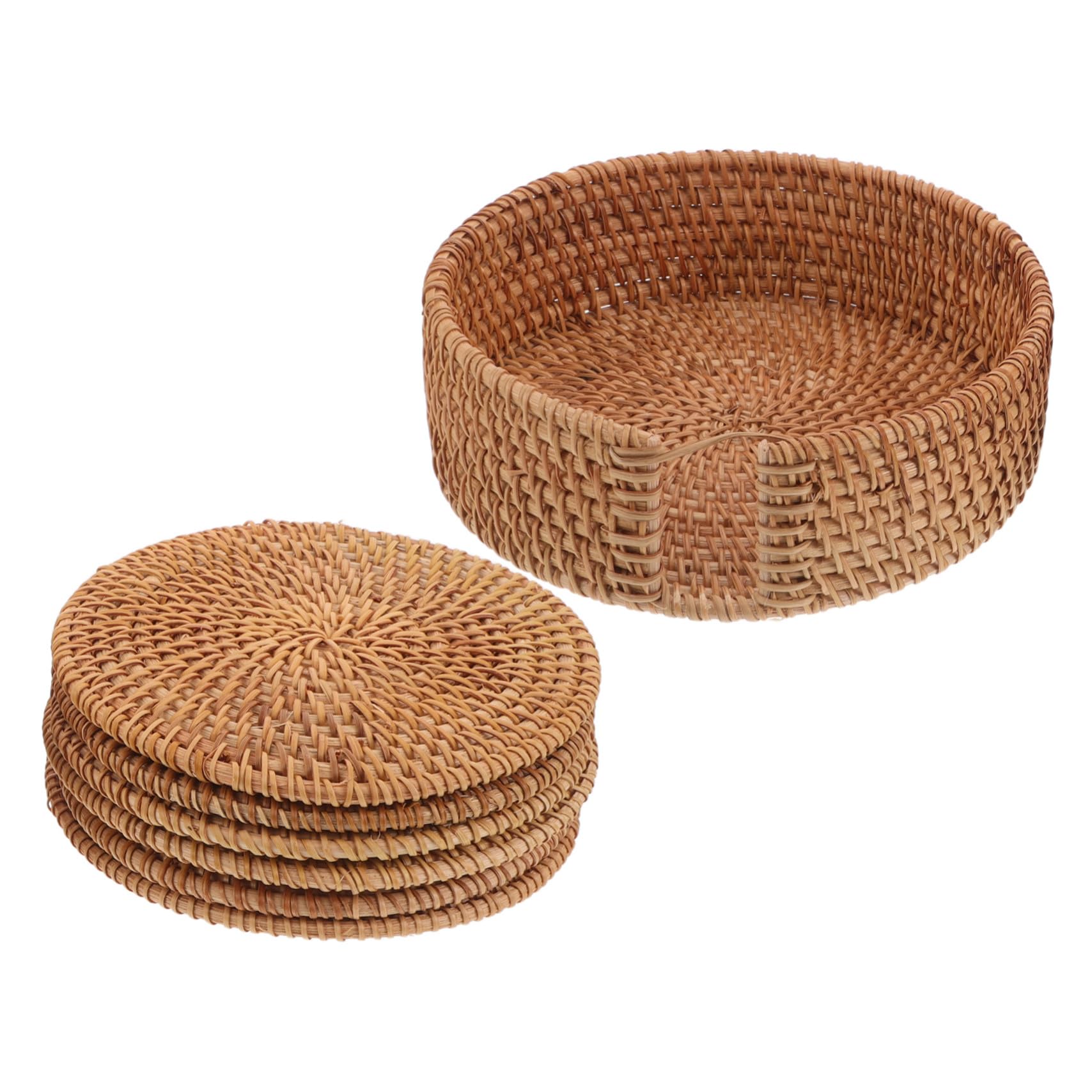 Toyvian 6piezas Posavasos de Mimbre Tejidos Mano Redondos Resistentes al Calor para Proteger Mesa y Tazas de Café Juego de Salvamanteles Naturales