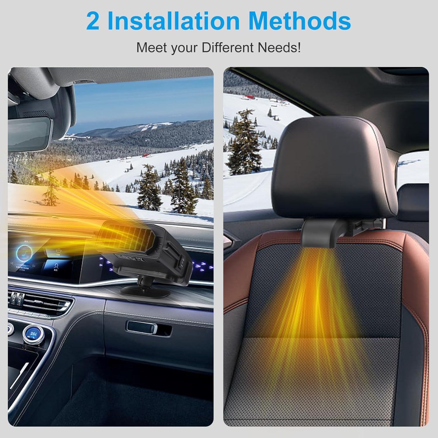 Coikes 150W 12V Désembueur De Voiture Pare-Brise Portable Chauffage De Voiture Ventilateur De Refroidissement Chauffage Portable De Voiture 2 en 1 Dégivreur Chauffage De Voiture avec Pivotant à 360°