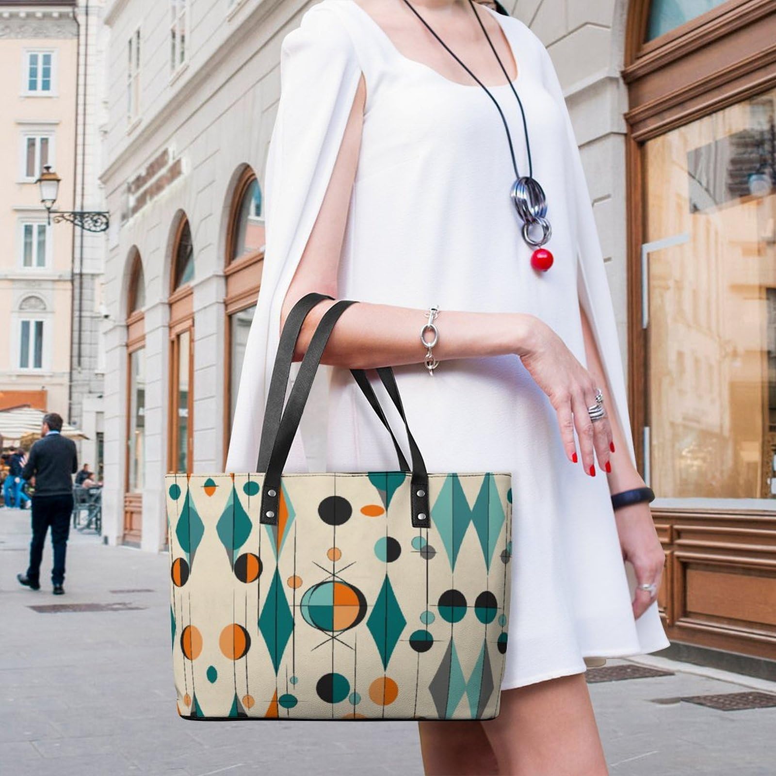 Bolso de mano geométrico de mediados de siglo para mujer, bolso cruzado mediano para mujer