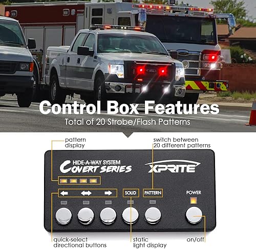 Miniatura 4 de Xprite Kit de Luces Estroboscópicas LED Ocultas Blancas y Rojas, 20 Patrones Intermitentes con Panel de Control, Faros Delanteros, Luces Traseras,