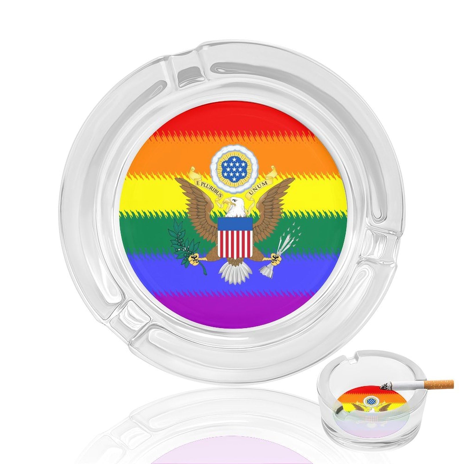 Nclqvjxzkhw Style Lgbt Flag United States Emblem Glass Ashtray Round Ash Tray Smoking Trays For Home Garden Outdoor