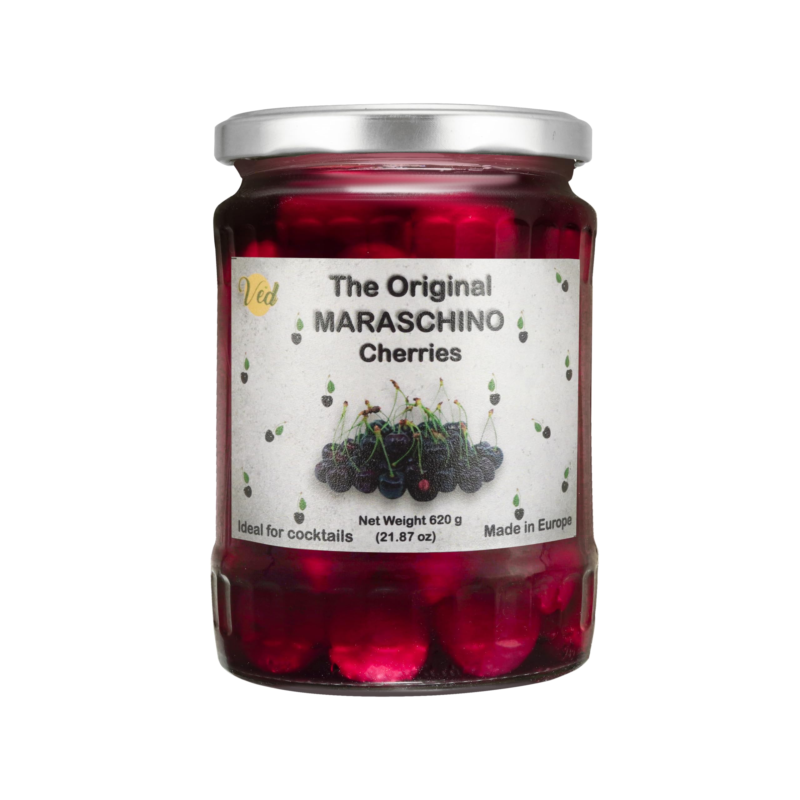 Ved Gourmet Original Maraschino Cherries, Italian Cherry for Old-Fashioned Cocktails, Vegan Cocktail