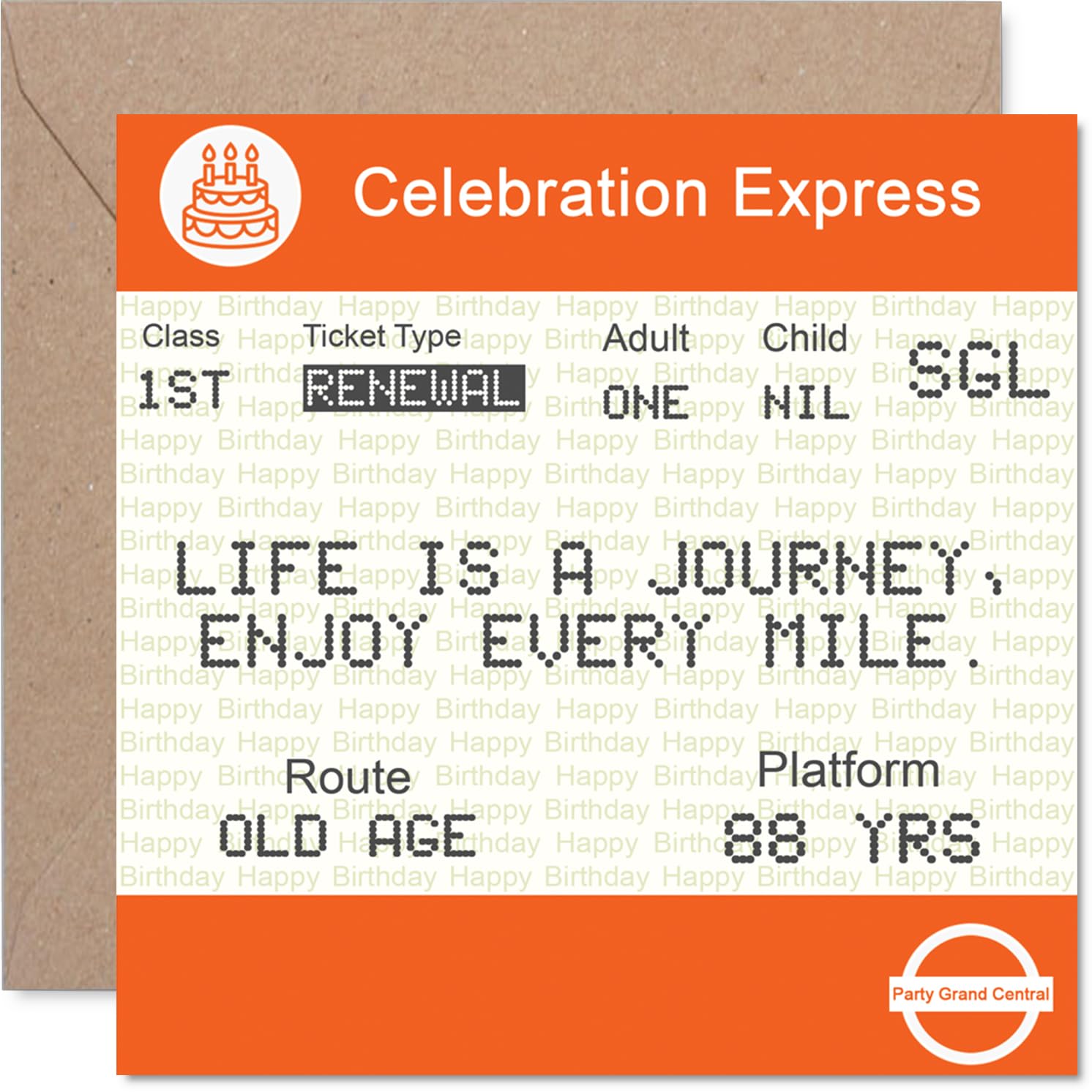 88th Birthday Cards for Women Men - Ticket to Old Age - Happy Birthday Card for 88 Year Old Woman Man Nanny Grandad Nan Grandma, 145mm Bday Greeting Cards