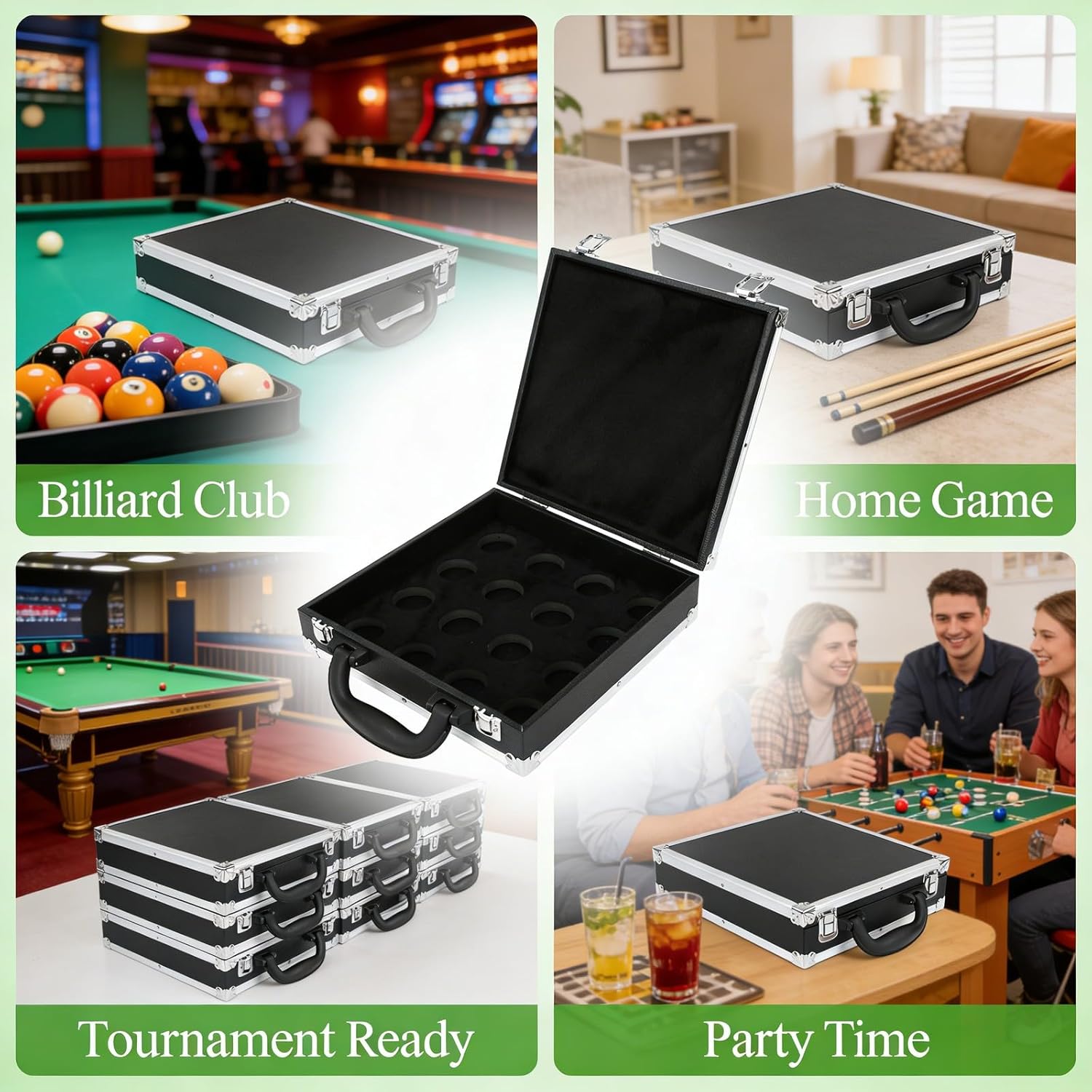 Pool Ball Bag Billiard Balls Storage Box with Carry Handle, Foam Padded, 16 Ball Capacity - Portable, Secure Stainless Steel Latches, Ideal for Snooker and Pool Players