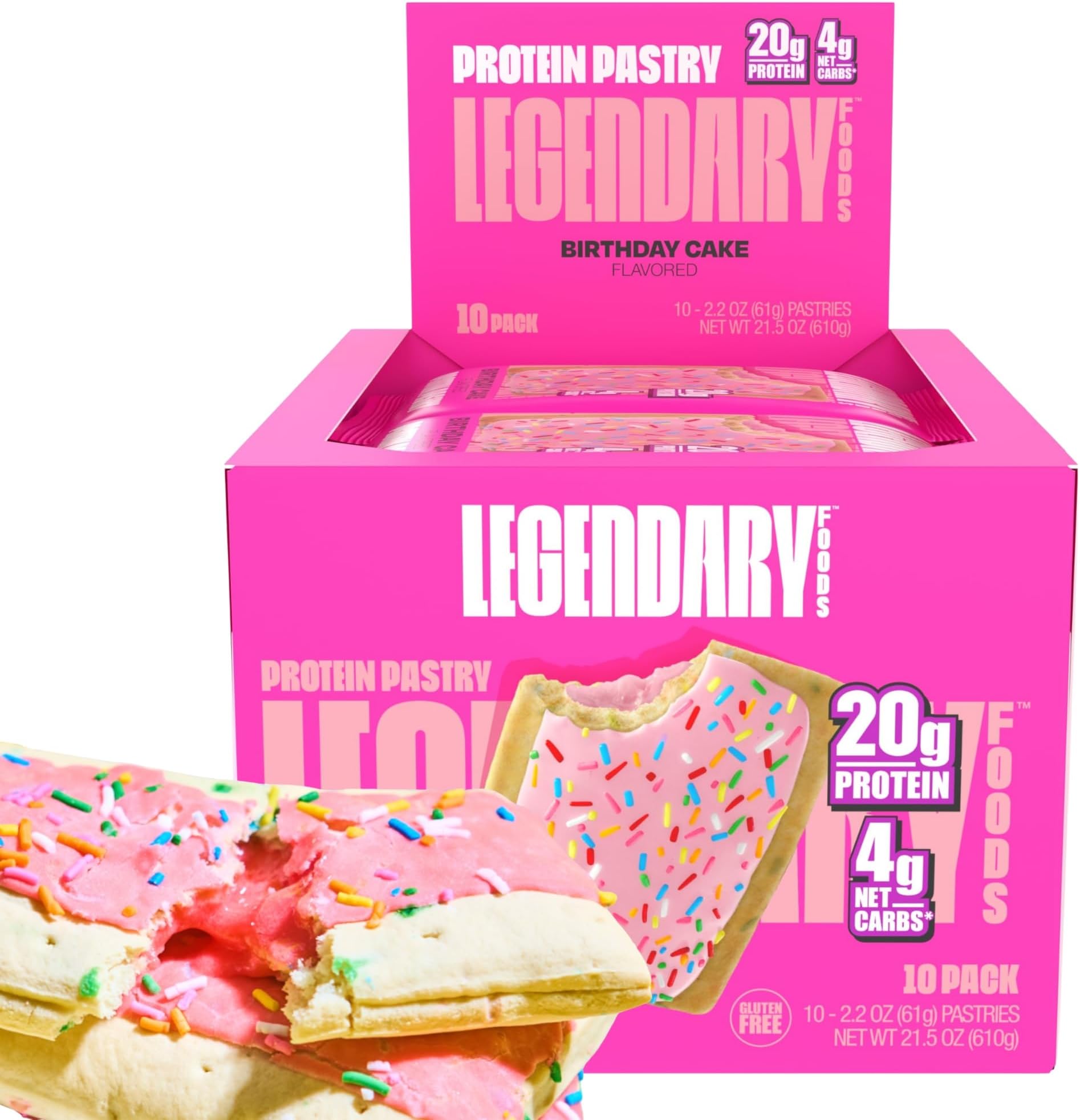Legendary Foods20 gr Protein Bar Alternative Tasty Pastry | Low Carb gluten free | Keto Friendly | No Sugar Added | High Protein Snacks | On-The-Go Breakfast | Keto Food - Birthday Cake (10-Pack)