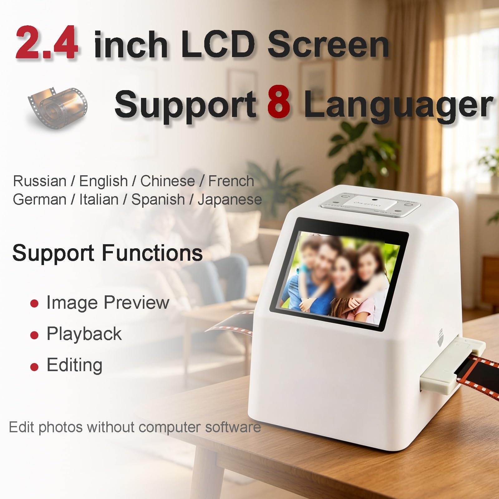 Skaner Klisz do 35 mm, Skaner do Slajdów i Negatywów 22 MP, z 2,4-Calowym Wyświetlaczem LCD, Nie Wymaga Komputera/Oprogramowania, Konwertuje Filmy do Cyfrowego Formatu JPEG