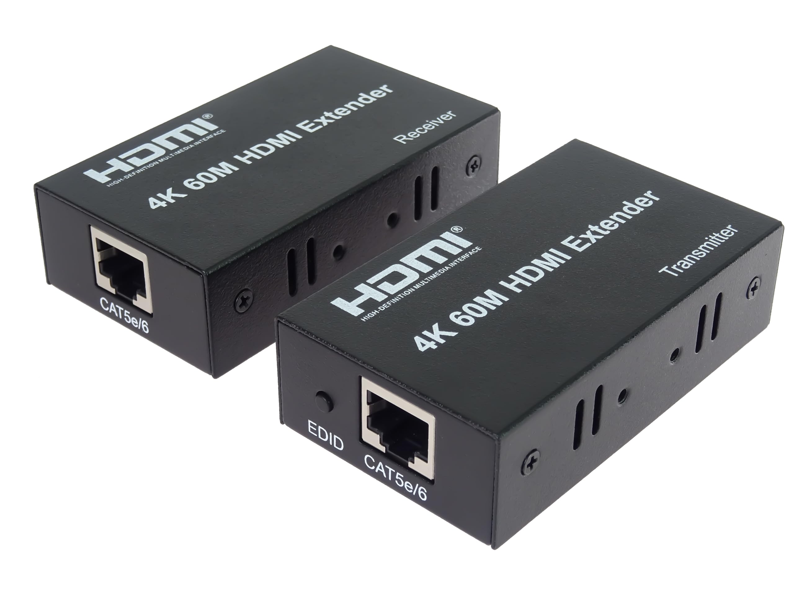 PremiumCord 4K HDMI-Extender auf 60 m über ein Cat6/6a/7-Kabel, UHD 4K 2160p 60 Hz, Full HD 1080p, 18 Gbit/s, HDMI2.0, HDCP2.2, Metallgehäuse, Schwarz