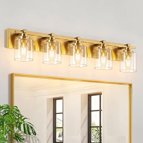Miniatura 34 de 1 Lámpara Moderna para Baño sobre Espejo, Luces de Tocador Cromadas para Apliques de Pared de Baño con Pantallas de Vidrio Blanco Lechoso, Casquillo