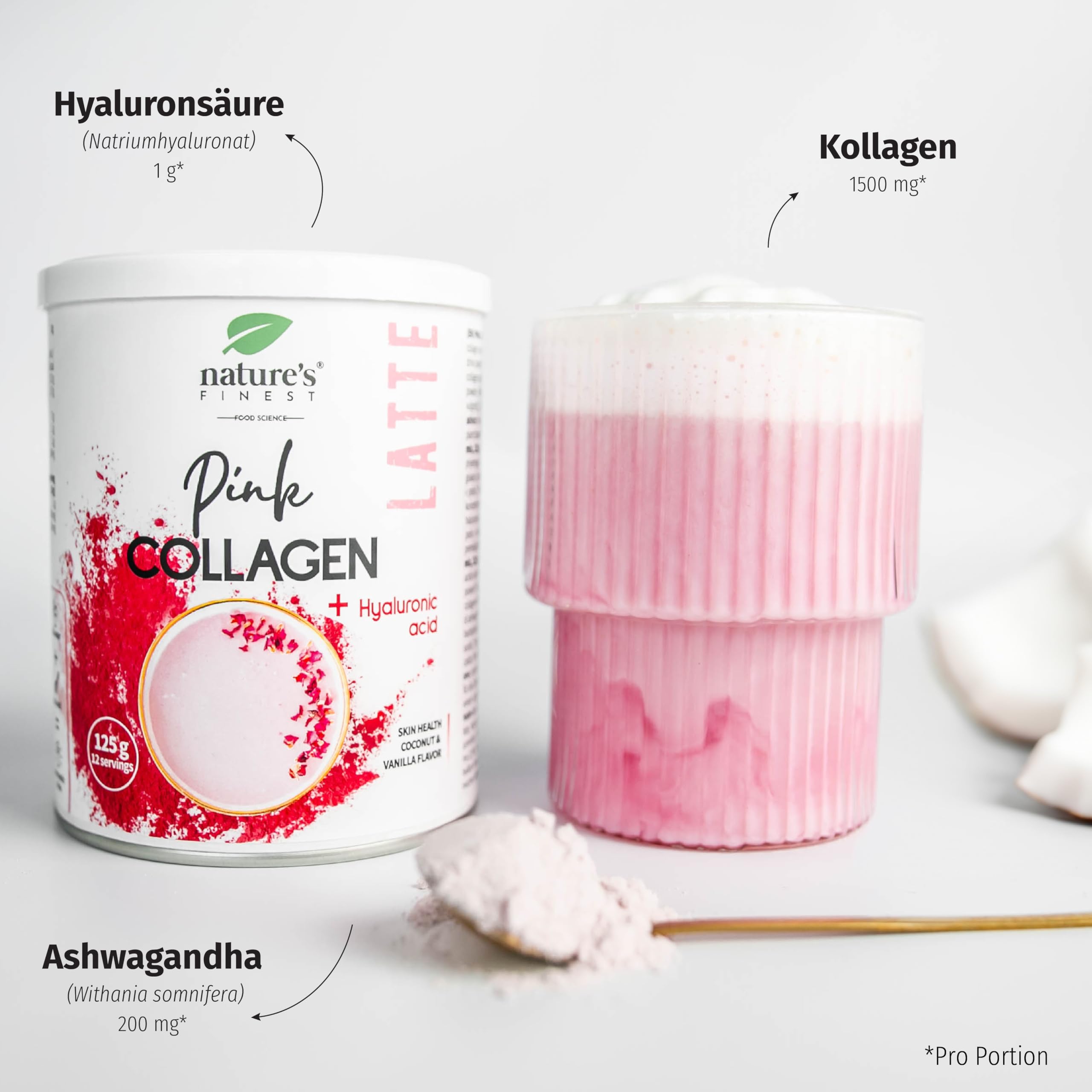 Nature's Finest Pink Latte Collagen, Getränkepulver 375 g (3er Pack)