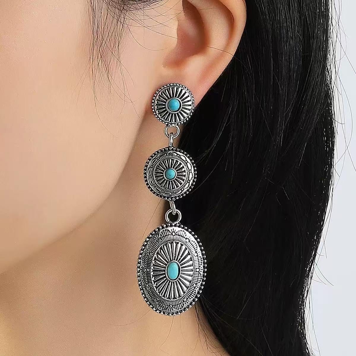 Western Earrings Jewelry for Women Vintage Western Oval Turquoise Dangle Earrings Country Concert Outfits for Women Jewelry - Image 2