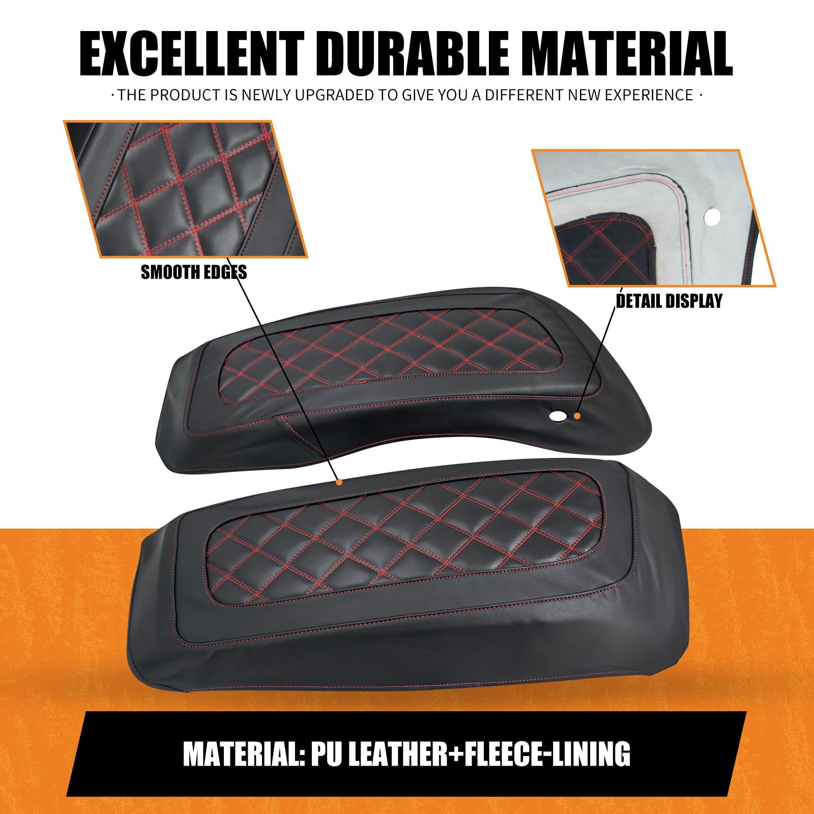 Housses de Couvercle de Sacoche, Housses rigides pour Harley Touring Street Glide Road Glide Road King Electra Glide Tri Glide 2014-2024 (Coutures Rouges)