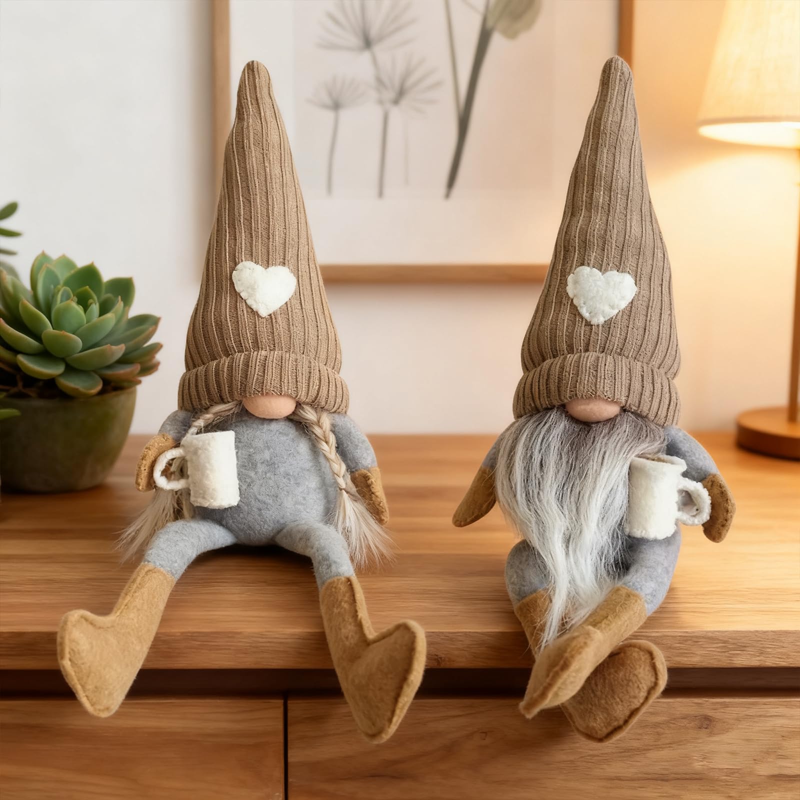 Maritown 2Pcs Coffee Gonks Decor, Handmade Coffee Bar Gnomes Decor Farmhouse Swedish Tomte Gnome for Cafe Kitchen Home Office Decorations