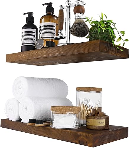 SammyHome Estante flotante, estantes flotantes de madera natural de 16 pulgadas, estantes rústicos hechos a mano para almacenamiento de pared,
