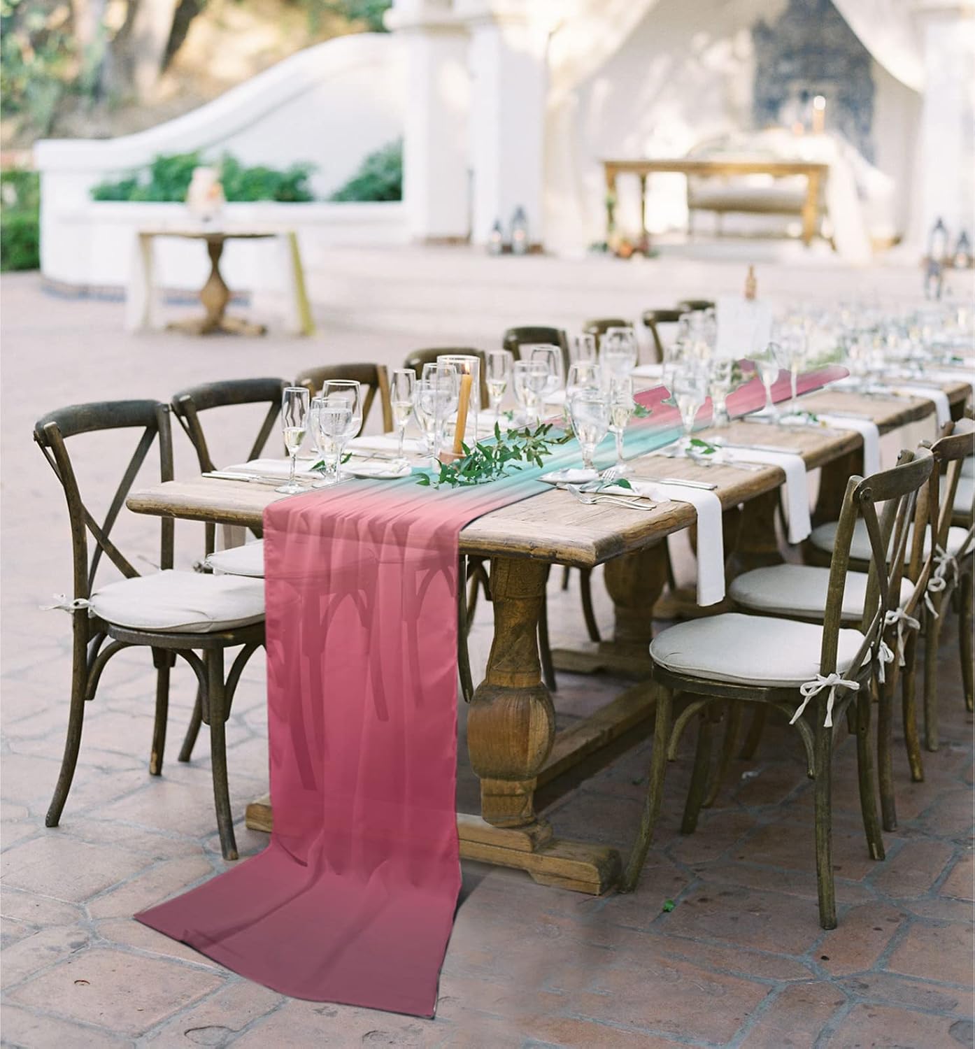 Chiffon Table Runner, Teal Pink Ombre Small Sheer Wedding Table Runner, Modern Abstract Art Aesthetics Farmhouse Dress Scarves Gauze Table Runner Kitchen Island/Party Décor 19"x55"