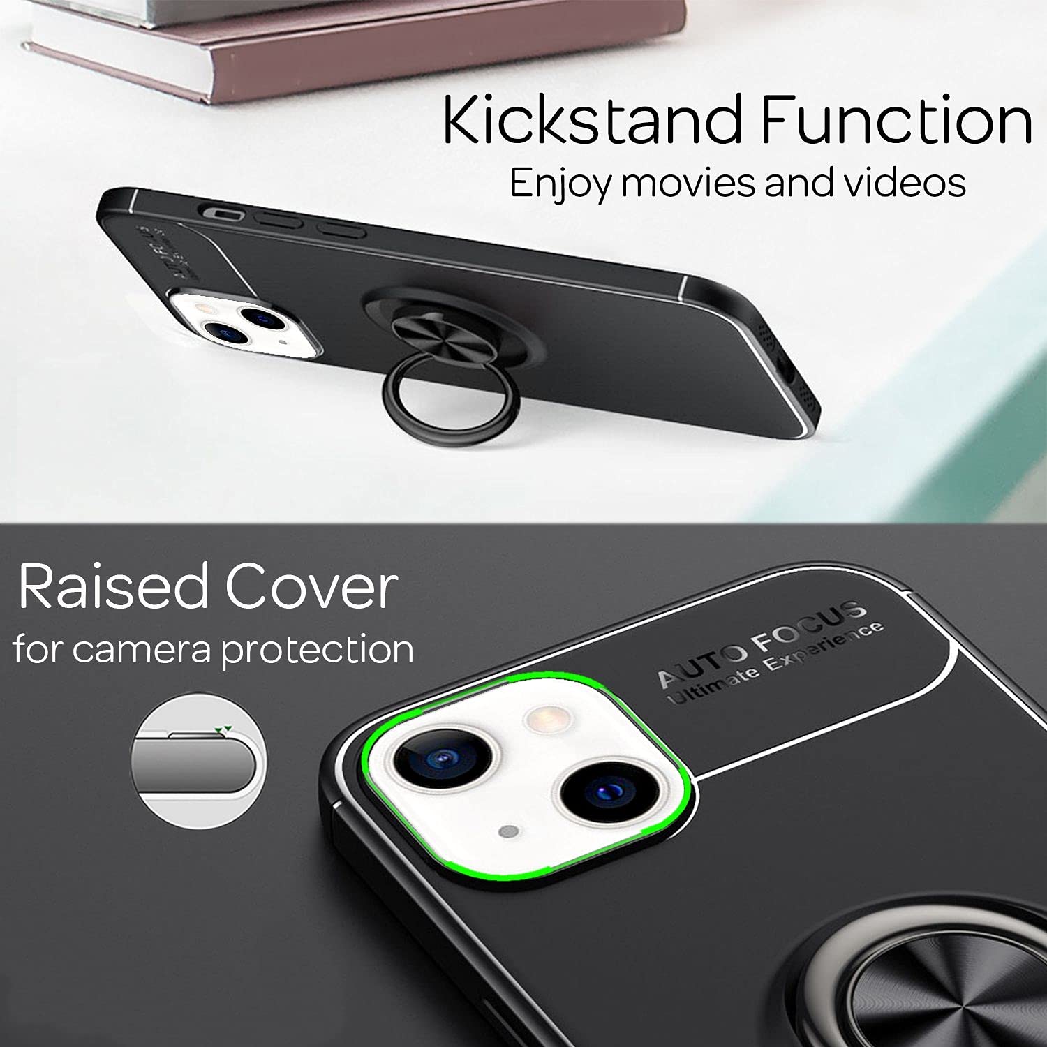 NALIA Custodia Anello per iPhone 15 Pro - Stand 360° & per Supporto Magnetico - GRIP360 (Cover Silicone Opaca) - Marchio Tedesco, Colore:Nero