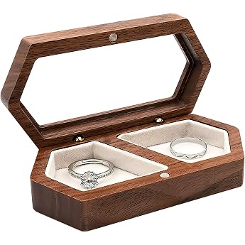 Walnut Wood Ring Box Wedding Ring Box for Wedding and Engagement White