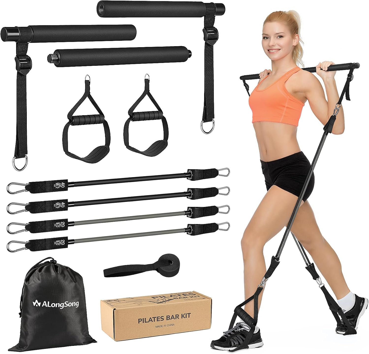 Pilates Bar Kit with Resistance Bands,Portable Exercise Fitness
