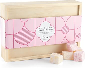 Friars Premium Turkish Delight Gift Box, Rose & Lemon, Wooden Case, 430 g