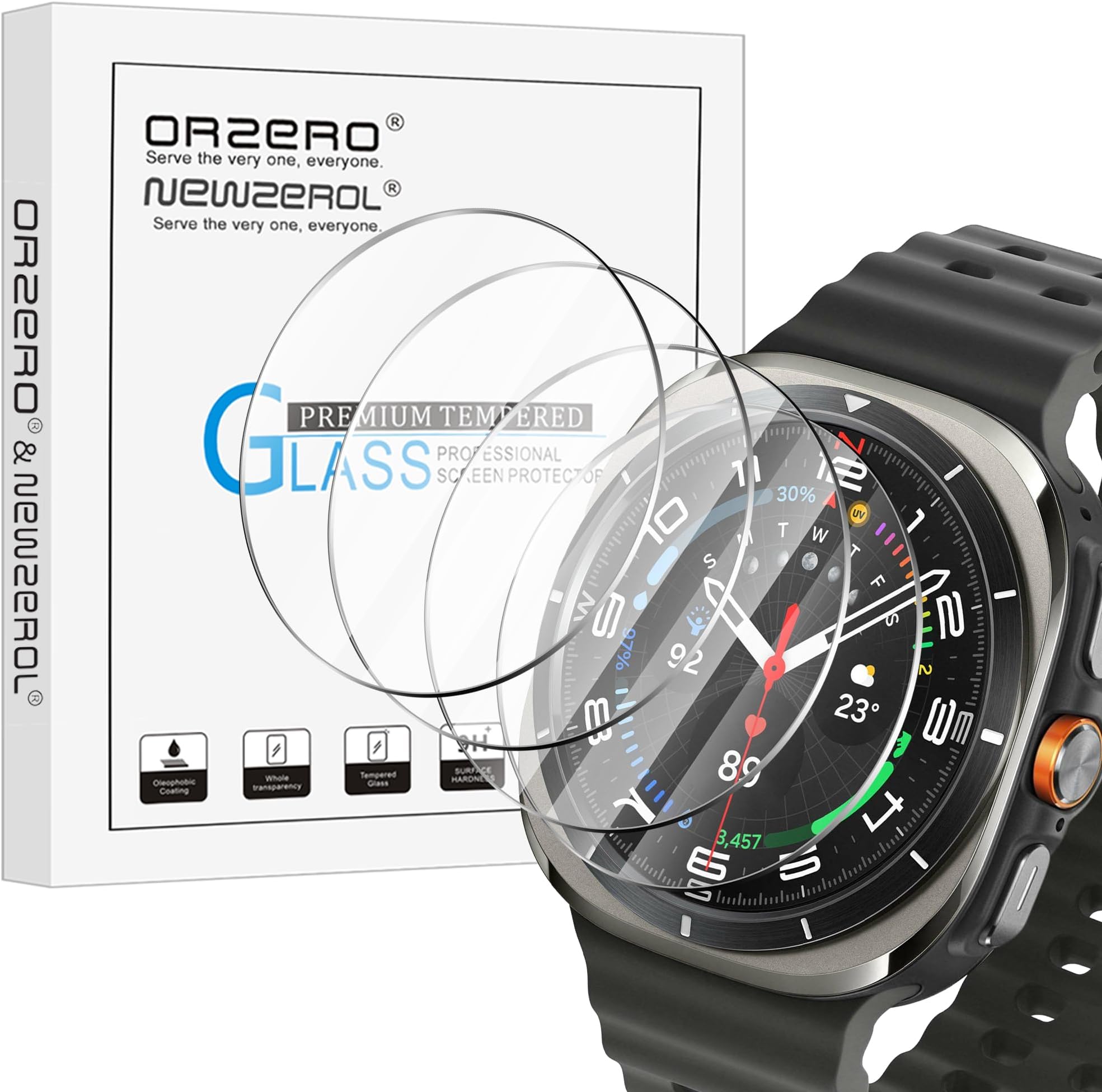 NEWZEROL 4 Packs Compatible for Samsung Galaxy Watch 7 Ultra (47MM Version) Tempered Glass Screen Protector High Resolution Tempered Glass Screen Protector Bubble Free Protective Film - Transparent
