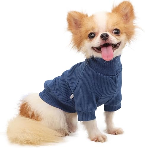 LOPHIPETS Suéteres de cuello alto para perros pequeños para ropa de cachorro de Chihuahua-AzulL