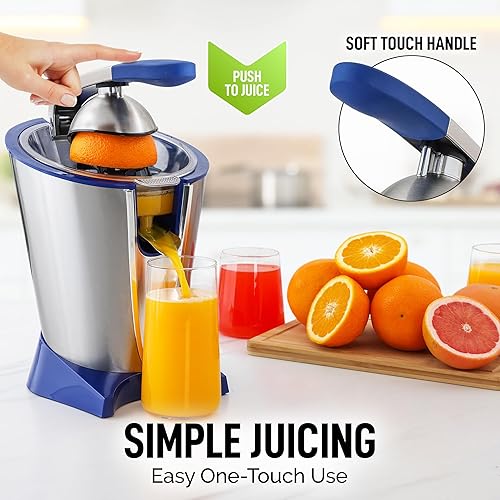 Miniatura 3 de Exprimidor Eléctrico de Cítricos Zulay - Hace Jugo Fresco de Naranja, Limón, Pomelo, Lima - Acero Inoxidable, 160W Potente y Silencioso, Conos