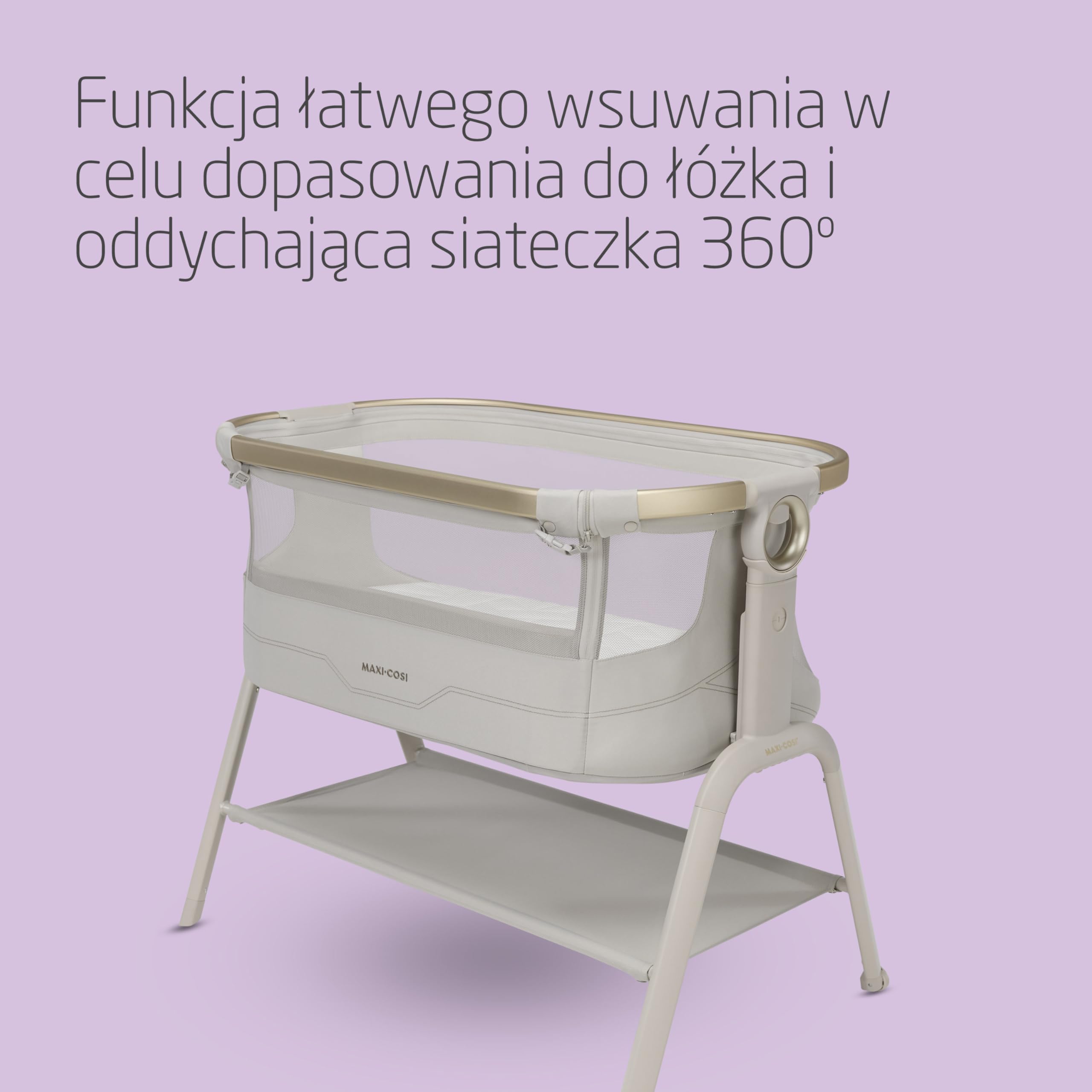 Maxi Cosi Iora² Dostawka do Łóżka, 0–6 Miesięcy (9 kg), Składane Lekkie Łóżeczko Dostawne, Materac CloudCore o Grubości 5 cm, 5 Wysokości, 2 Kółka, Łatwe Przesuwanie, Elegance Beige