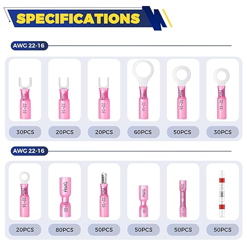 Miniatura 2 de FORCA Kit de conectores de cable termorretráctil, 940 unidades, conectores de crimpado impermeables de grado marino AWG 22-16, conectores de alambre