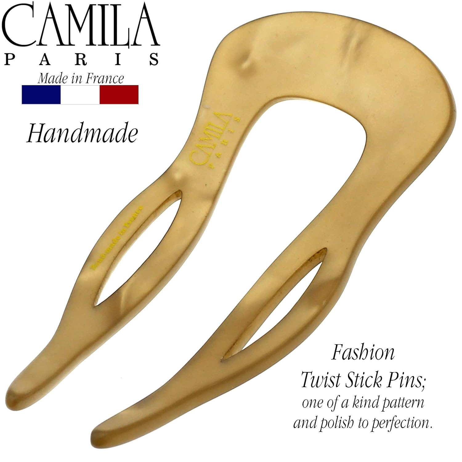 Camila Paris CP3417 French Twist Stick Clip Pins, Gold, Wavy Hair Pin U-Shaped Hair Fork for Girls Spiral Updo Chignon Bun Holder, Fashion Flexible Styling Hair Accessories for Women, Made in France image 5