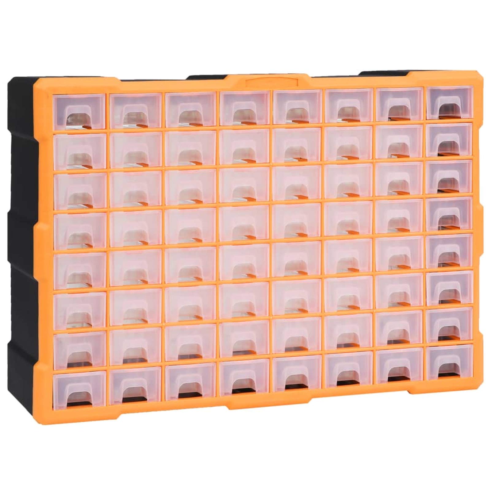 Festnight Módulo Clasificador para Piezas Pequeñas, 64 Cajones Extraíbles, Cajas de Almacenamiento, Módulos Organizador, Ideal Ferretería & Bricolaje, 52 x 16 x 37,5 cm,Naranja y Negro