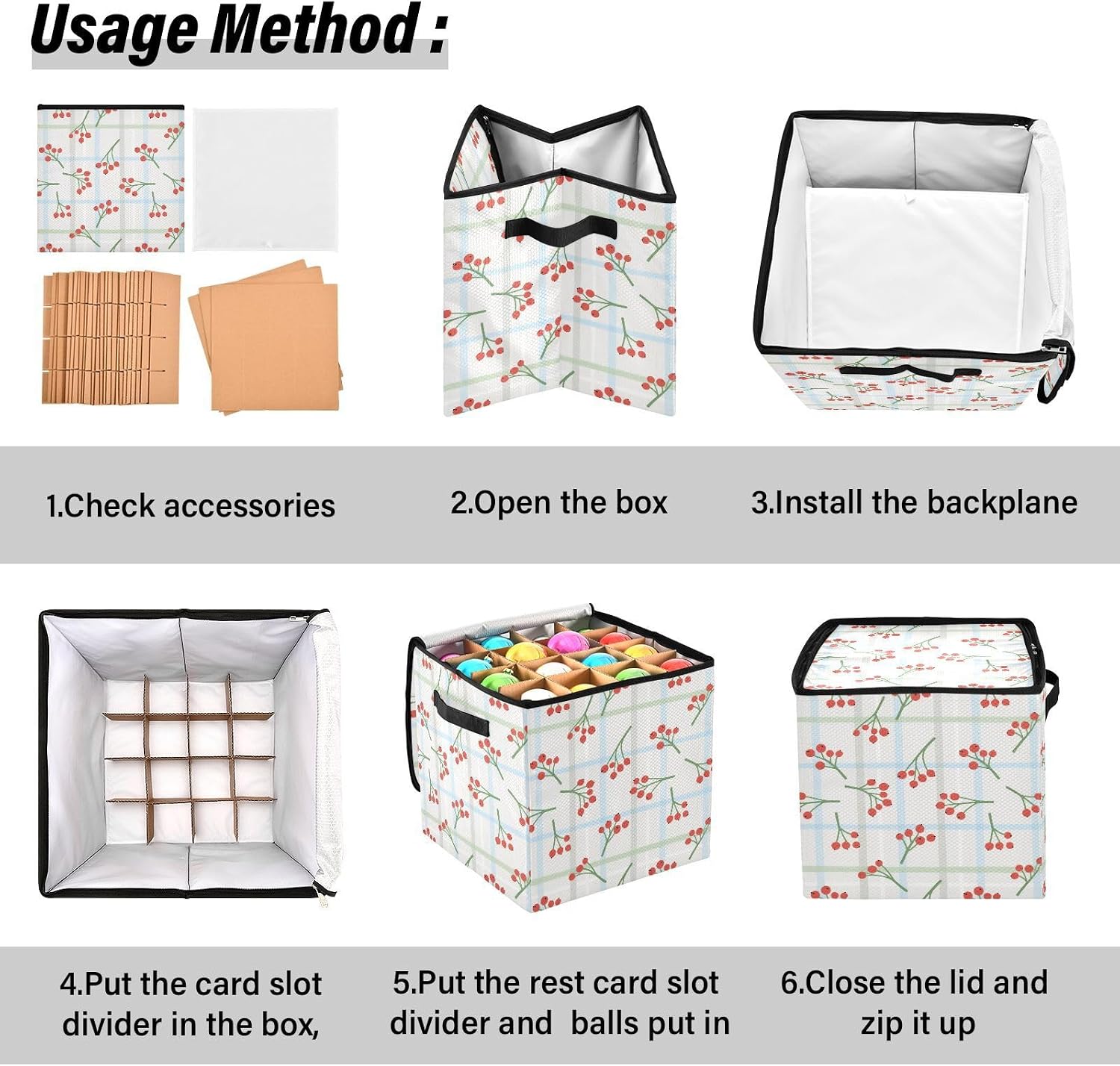 High Capacity Christmas ornament storage containers Holds Up to 64, Adjustable Dividers, Zippered Top, Two Handles stackable Holiday Storage Case with Lid,Pastel Simple Floral