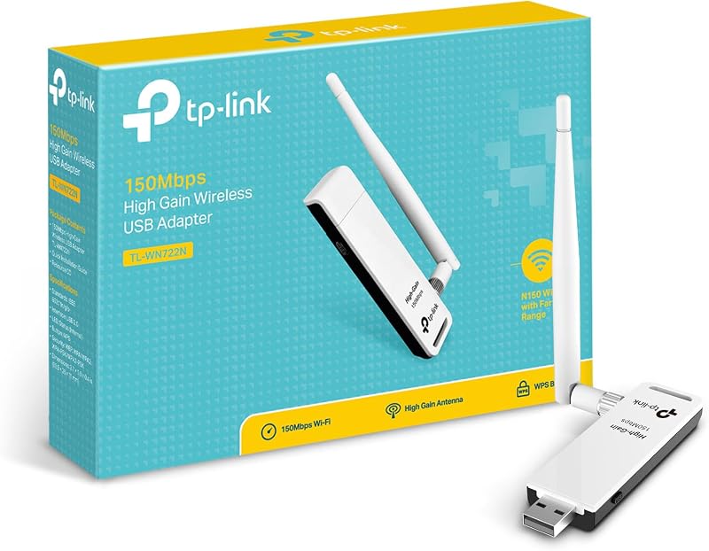 TP-Link Nano USB WiFi Dongle Adaptador de red inalámbrico de alta ganancia de 150 Mbps para PC de escritorio y portátiles. Compatible con Win10/8.1/8/7/XP Linux 2.6.18-4.4.3, Mac OS 10.9-10.15 (TL-WN722N)