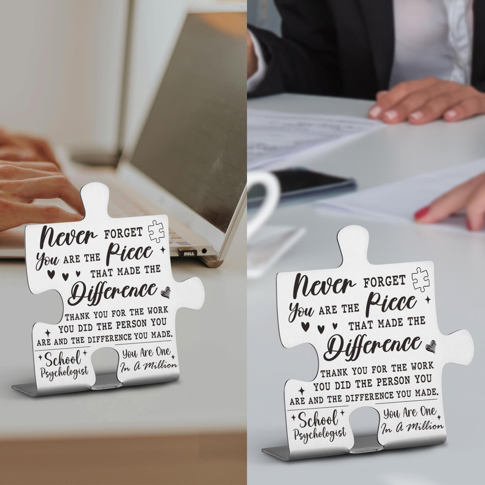School Psychologist Appreciation Gifts, Thank You Gifts for School Psychologist Week Birthday Christmas Team Office Ornament Decor Stainless Steel Puzzle Piece Decorative Signs Plaques Ann19