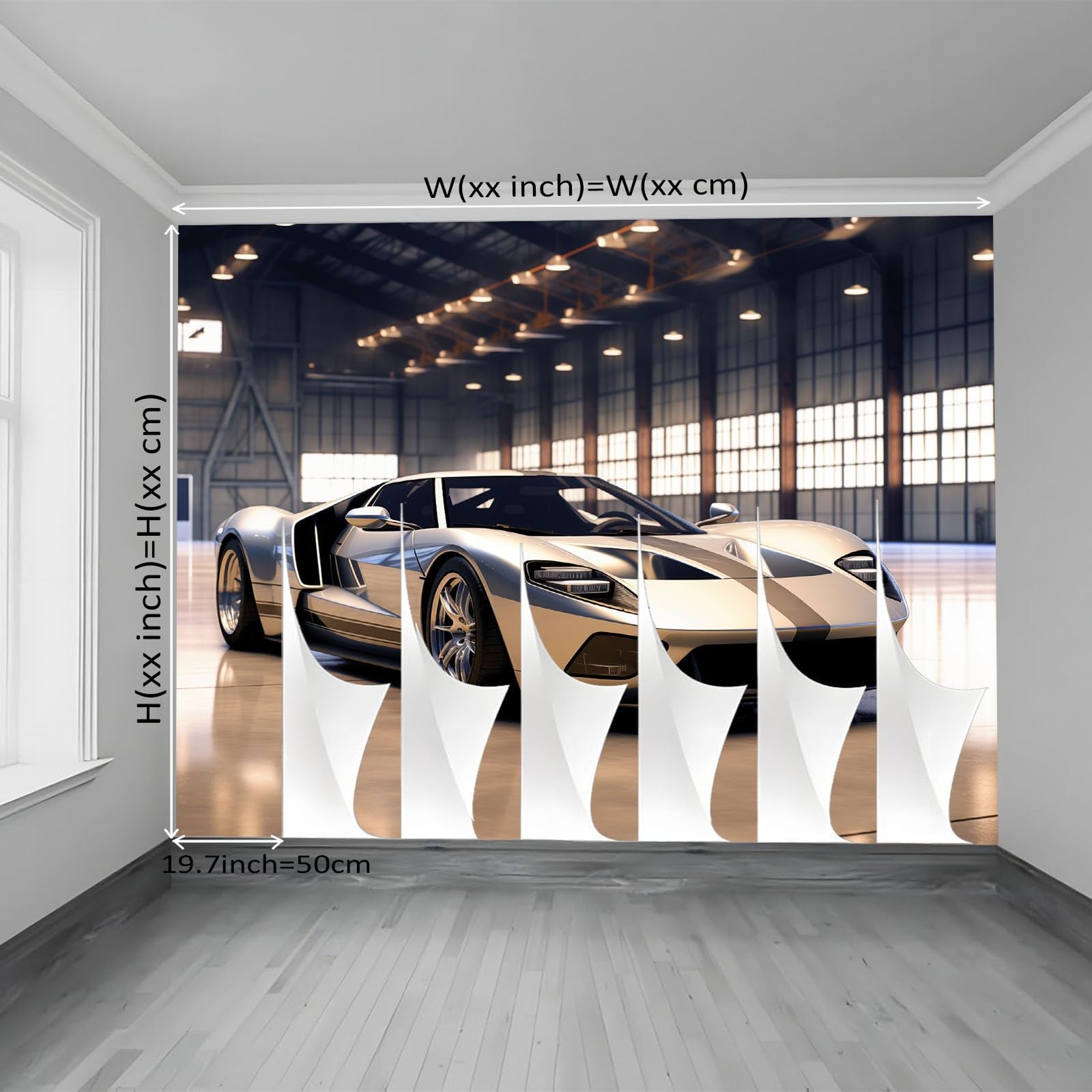 Papel pintado Coche Deportivo 200 x 140 cm, Estilo 3D Moderno Póster fotográfico mural papel pintado moderno decoración de pared sala de estar dormitorio oficina habitación infantil, Plateado