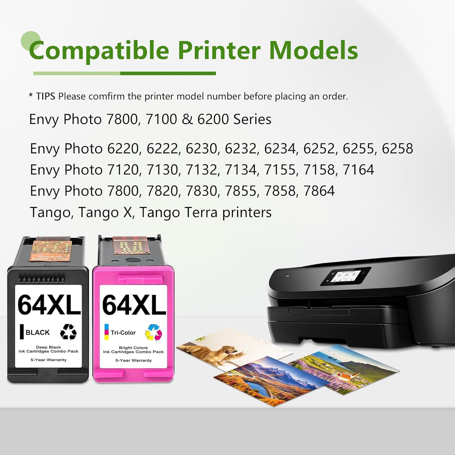 64XL Ink Cartridges Replacement for HP 64XL Ink Cartridge Combo Pack 64 XL for Envy Photo 7855 7858 7800 7100 7155 6255 7164 Inspire 7255e 7955e 7958e 7900e Tango Printer (Black, Color)