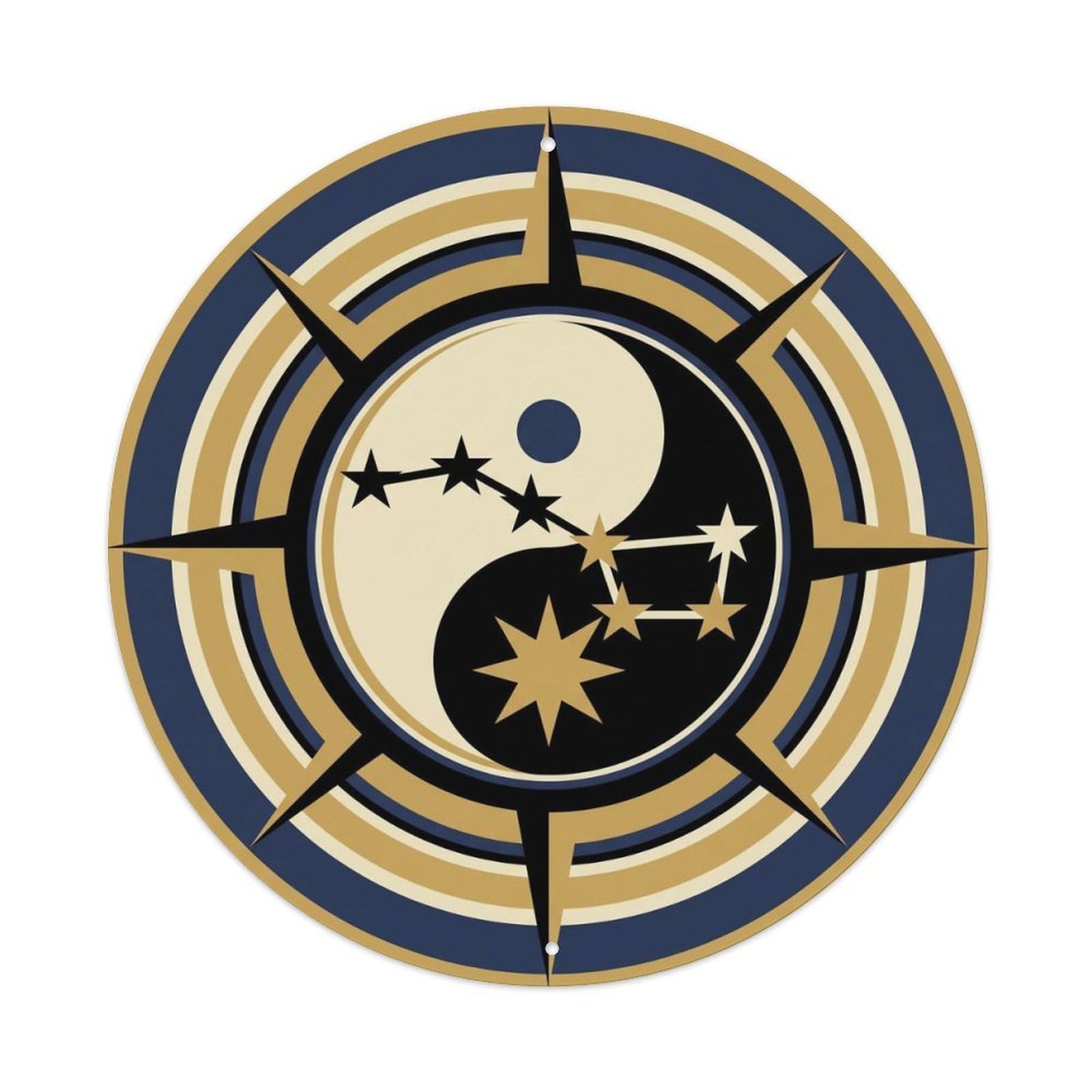 Big Dipper Taoist Compass Bagua Celestial Navigation Metal Tin Sign Plaque Wall Decor for Cafe, Man Cave, Club Bar, Office, Home Garden Round Metal Poster 8x8Inch