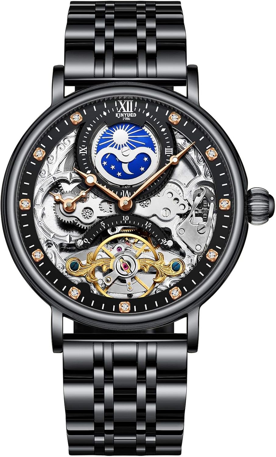 Fashion Stainless Steel Automatic Mechanical Watch Luxury Diamond Tourbillon Skeleton Watches For Men