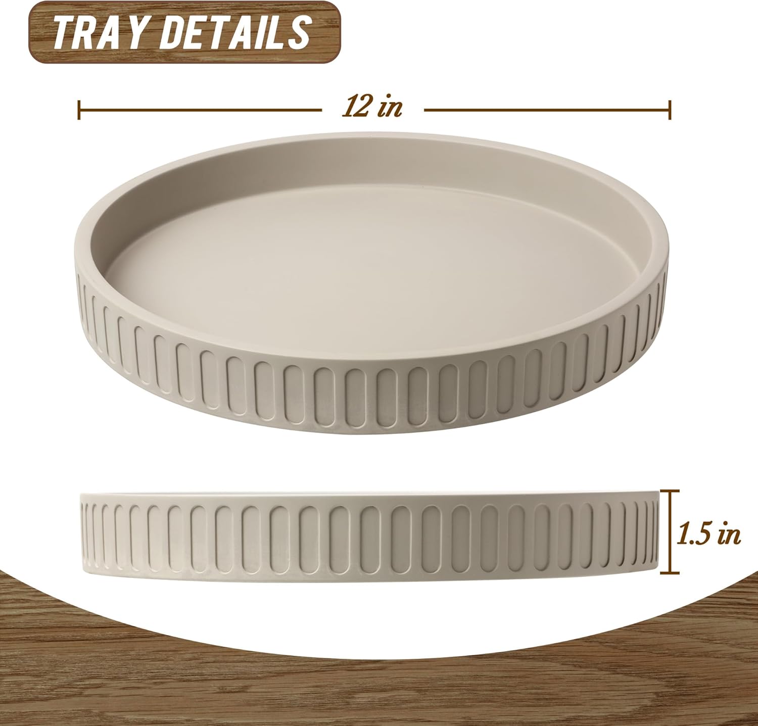 12in Decorative Tray for Coffee Table Tray Decor, Gray 100% Solid Concrete Decorative Round Tray for Kitchen, Living Room, Home Decor - Image 2
