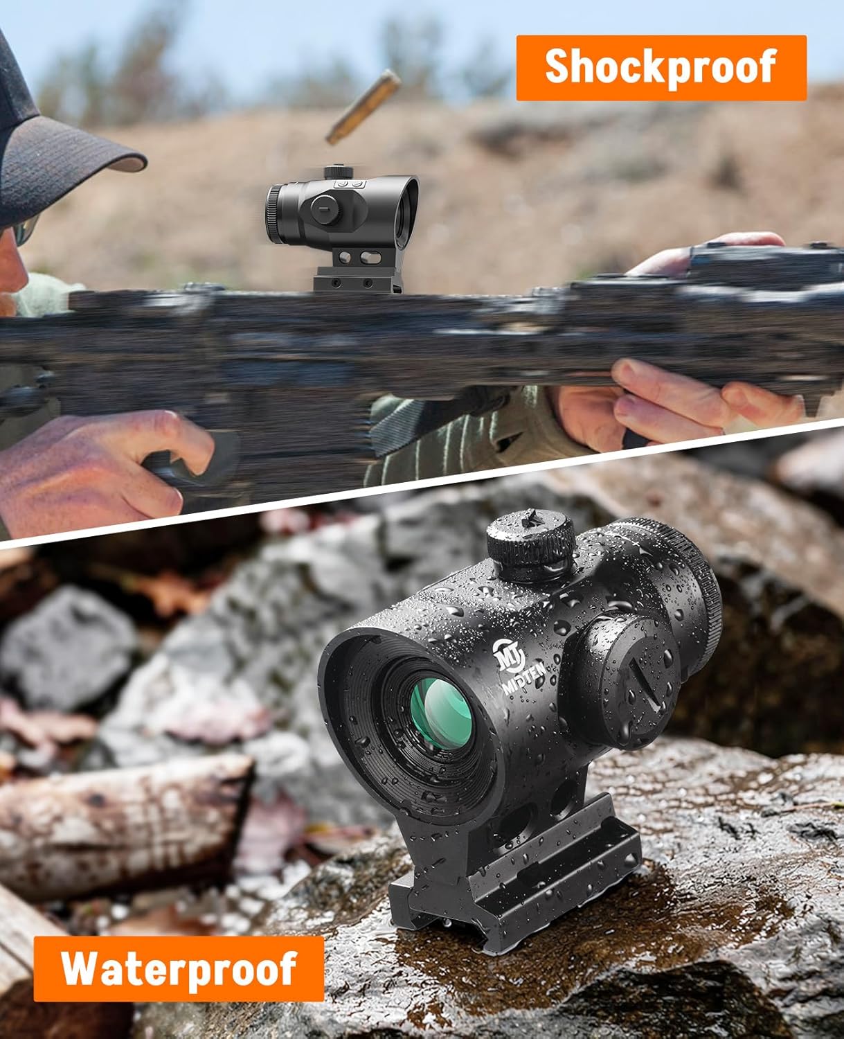 MidTen 1x20 Compact Prism Scope - Motion Activated Etched Reticle Rifle Scopes - 10 Brightness Levels Red Illuminated Circle Dot Reticle - Button Control Optic for Hunting