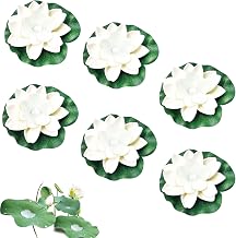 LED Float Flowers, Pack of 6 Artificial Water Lilies Floating Lanterns, Floating Lotus Flowers, Lotus Flowers, Water Lilies for Garden Pond Patio White