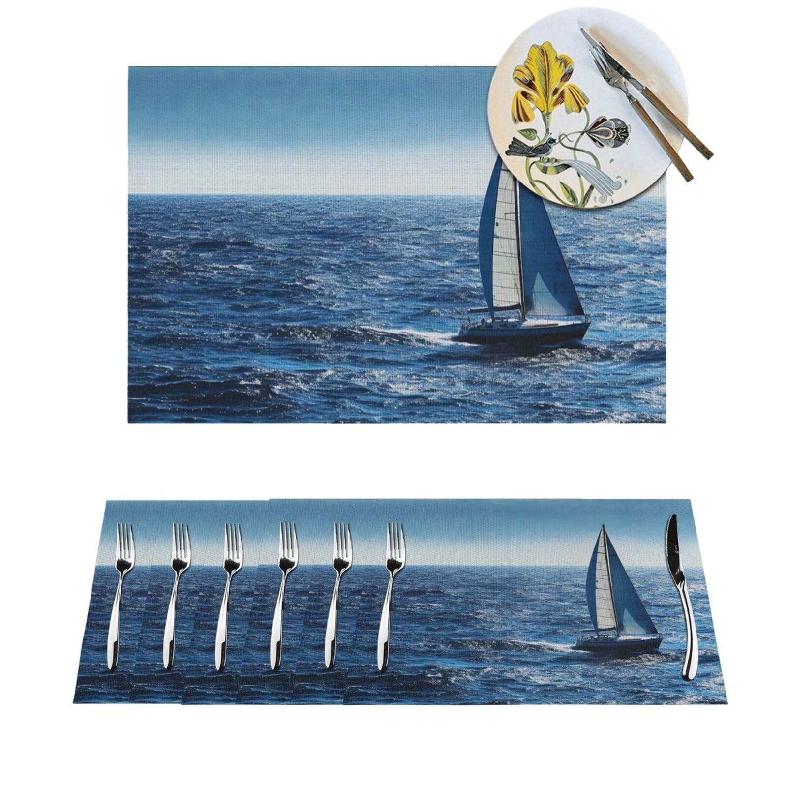 Set de table lavable anti-tache en PVC bleu pour cuisine