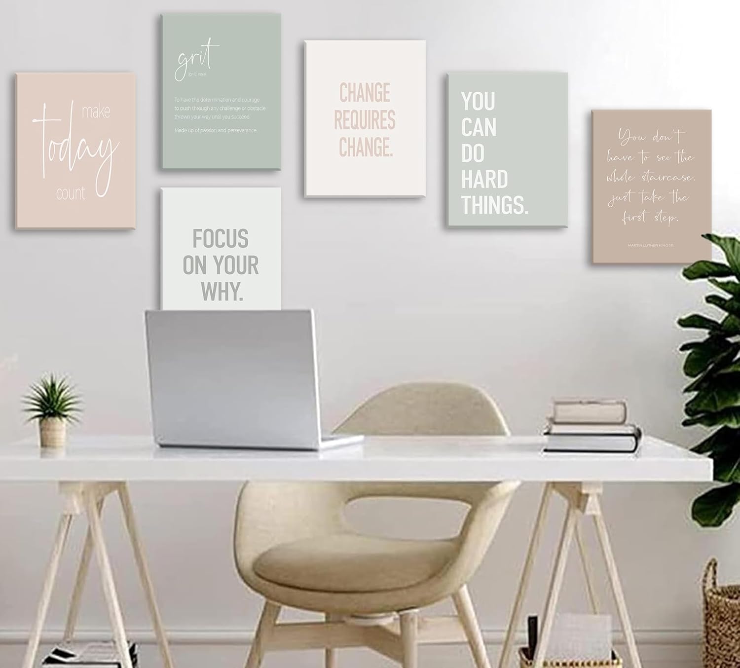 Set of 6 Inspirational Motivational Office Wall Decor Poster Prints, Minimalist Pastel Wall Art, Positive Affirmations Team Teamwork Difference Maker Wall Picture, 8"x10" Ready To Hang