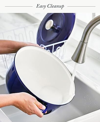 Miniatura 6 de Merten & Storck Hierro esmaltado hecho a mano europeo, cacerola redonda de 7 cuartos de galón para horno holandés con tapa, azul cobalto