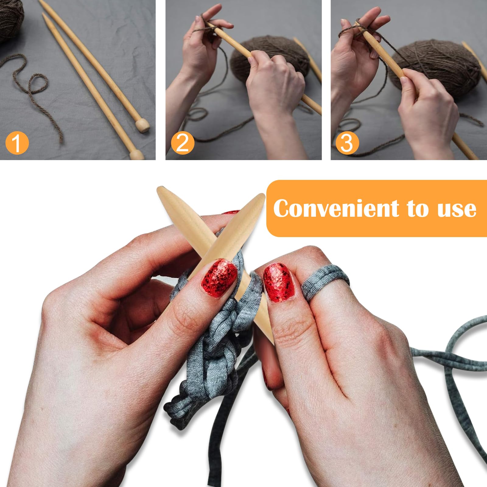 2 Pcs 15mm Bamboo Knitting Needles, 25cm Long, Large, Arthritic-Friendly, Big Knitting Pins for Scarf Sweater, Blanket - Image 4