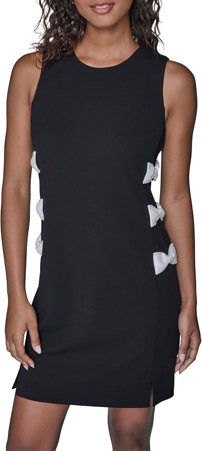 Karl Lagerfeld Womens Sleeveless Side Bows Scuba Crepe Sheath Dress