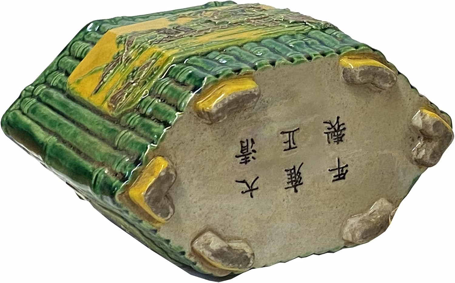 Chinese Yellow Green Scenery Theme Rhombus Ceramic Jar Aws1799