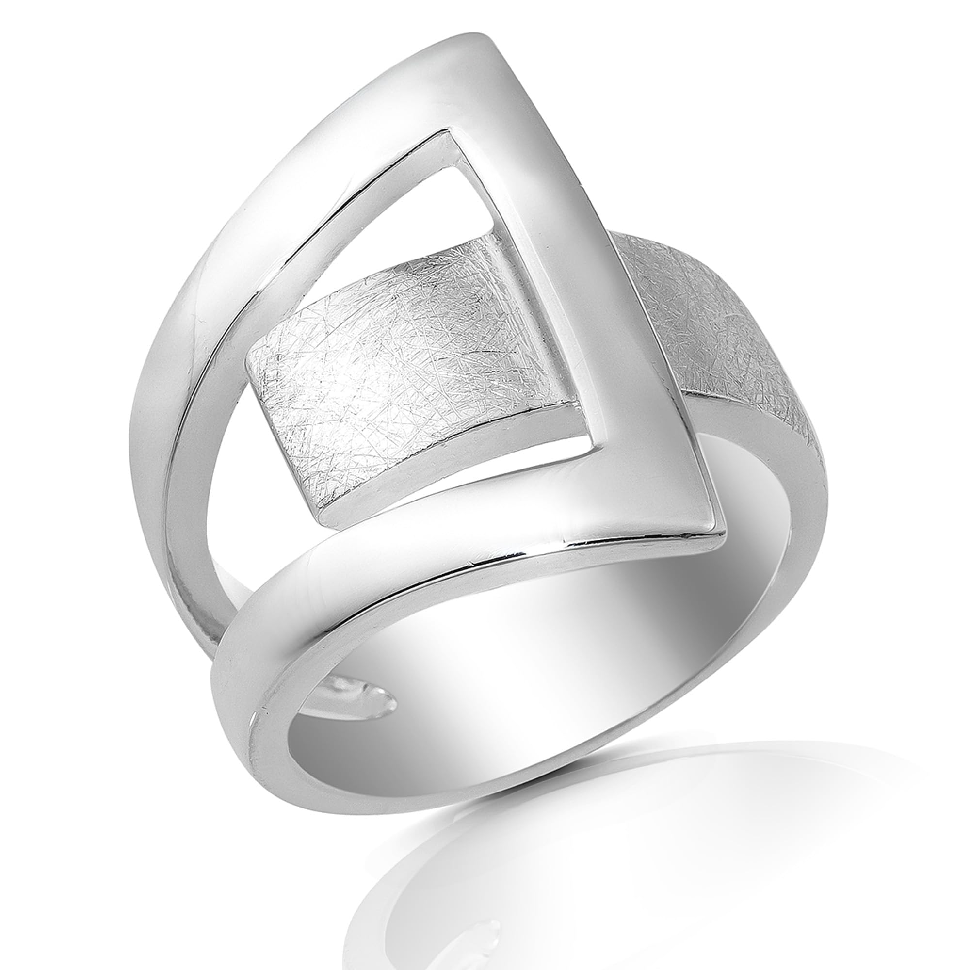 CASSINI Design Ring aus 925er Sterling Silber, gebürstet und poliert, massiv, breit, Damen Ring 3RAX