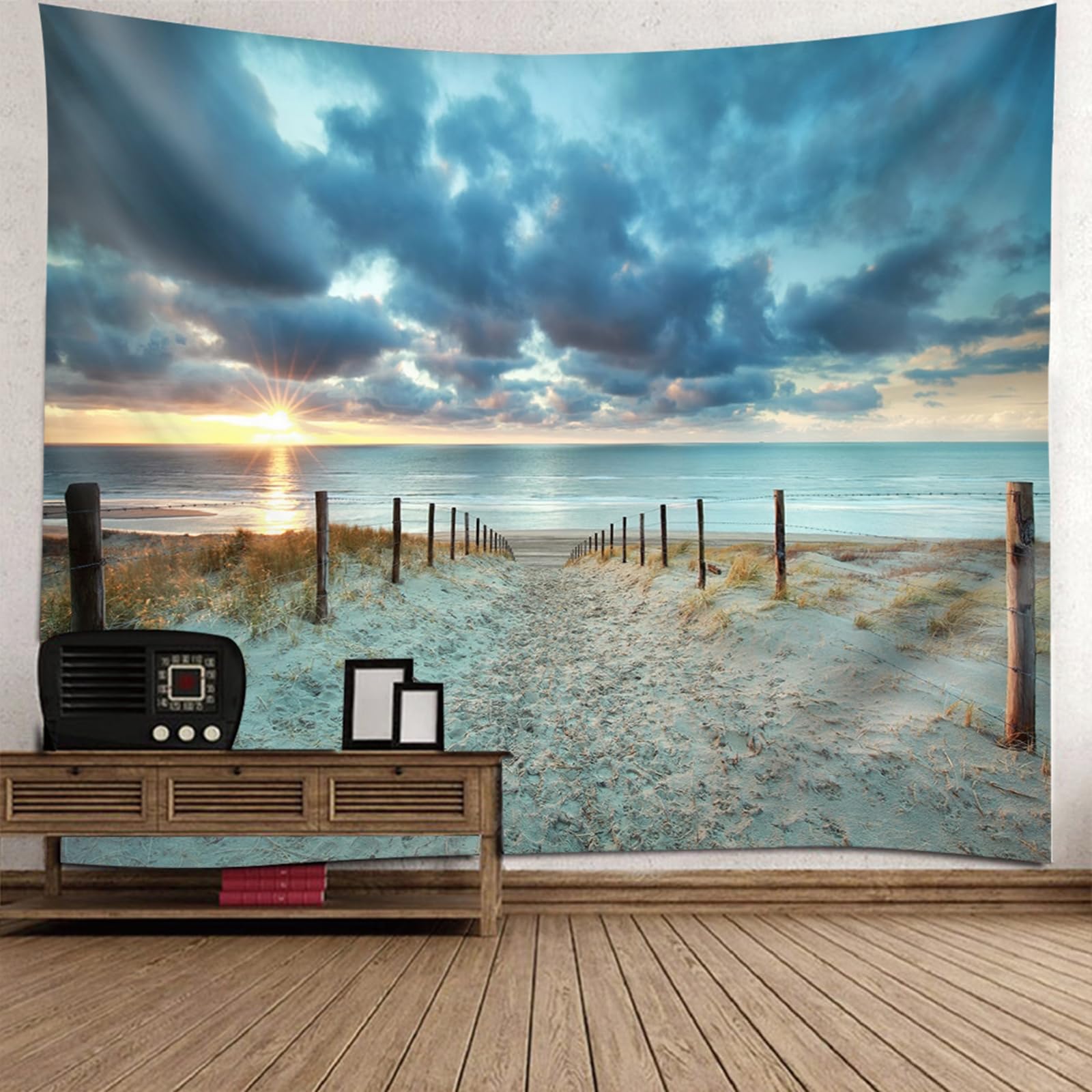 RDSGYZ Dywan ścienny duży 256 x 350 cm, krajobraz, ozdoba na ścianę z motywem zachodu słońca, na plażę, zasłona ścienna, chusta ścienna do pokoju dziecięcego, sypialni, mieszkania