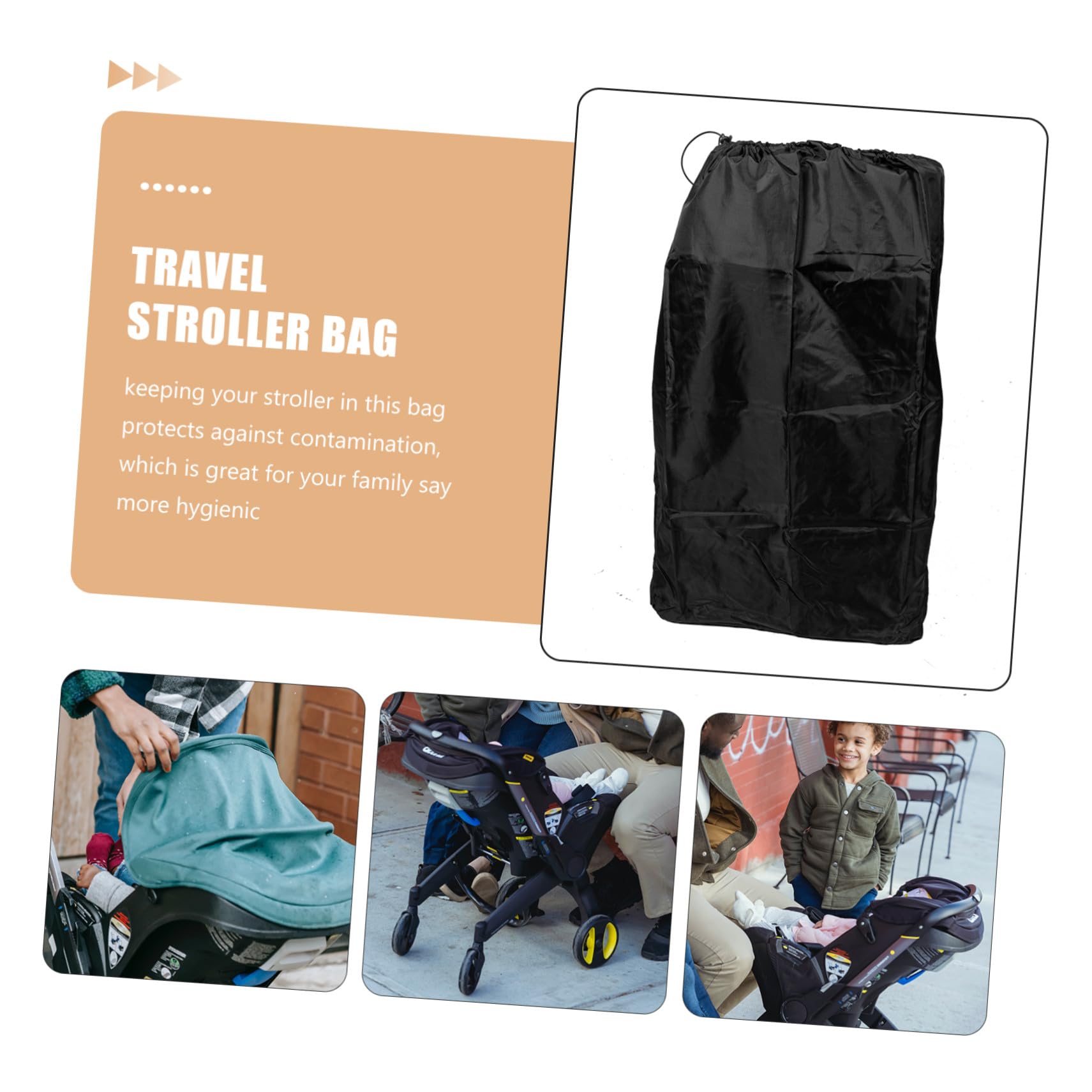 Borsa da Trasporto per Carrozzina in Nylon Nero Doppia Tracolla, Chiusura a Coulisse e Cuciture Rinforzate, Comoda per Spostamenti in Aereo e Trasferte